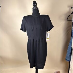 Positive Attitude Black Pleated Midi Sheath Dress Office Dress